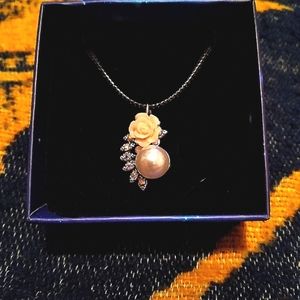 Handmade Rose and Faux Pearl Necklace